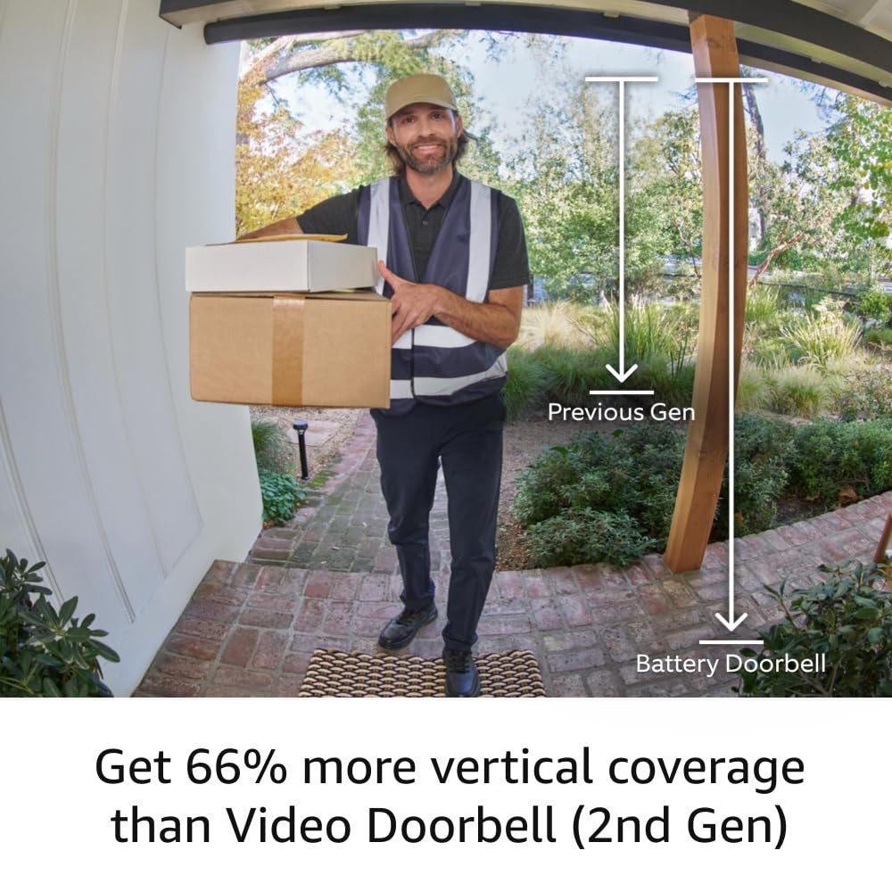 Ring Battery Doorbell (newest model), Home or business security with Head-to-Toe video, Live View with Two-Way Talk, and Motion Detection & Alerts, Satin Nickel