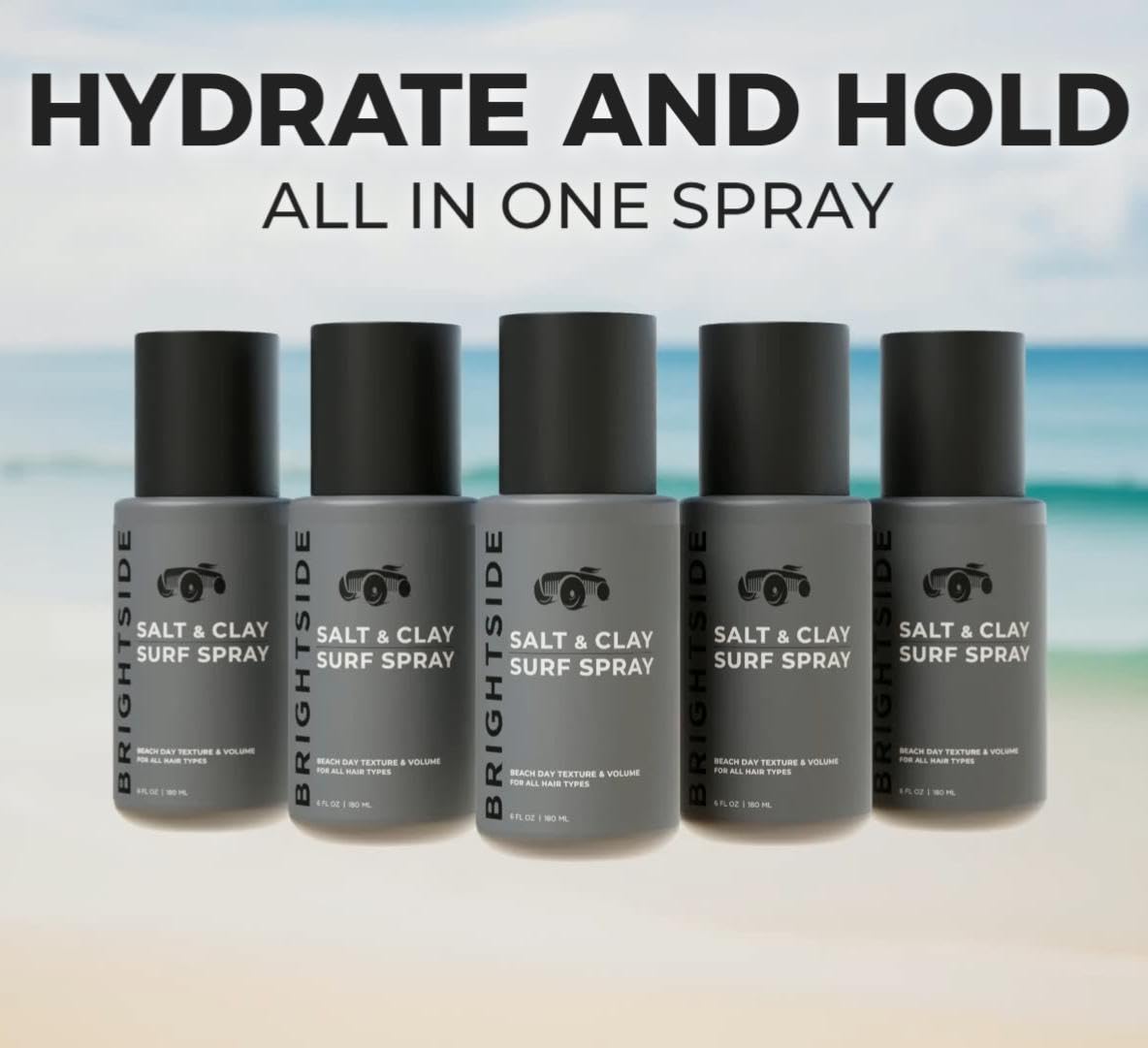 BRIGHTSIDE Salt & Clay Surf Spray - Instant Volume & Texture for Thicker Looking Hair - Natural Sea Salt Spray for Men & Women - Hydrate & Hold for All Hair - Alcohol-Free, Clean ingredients - 6oz