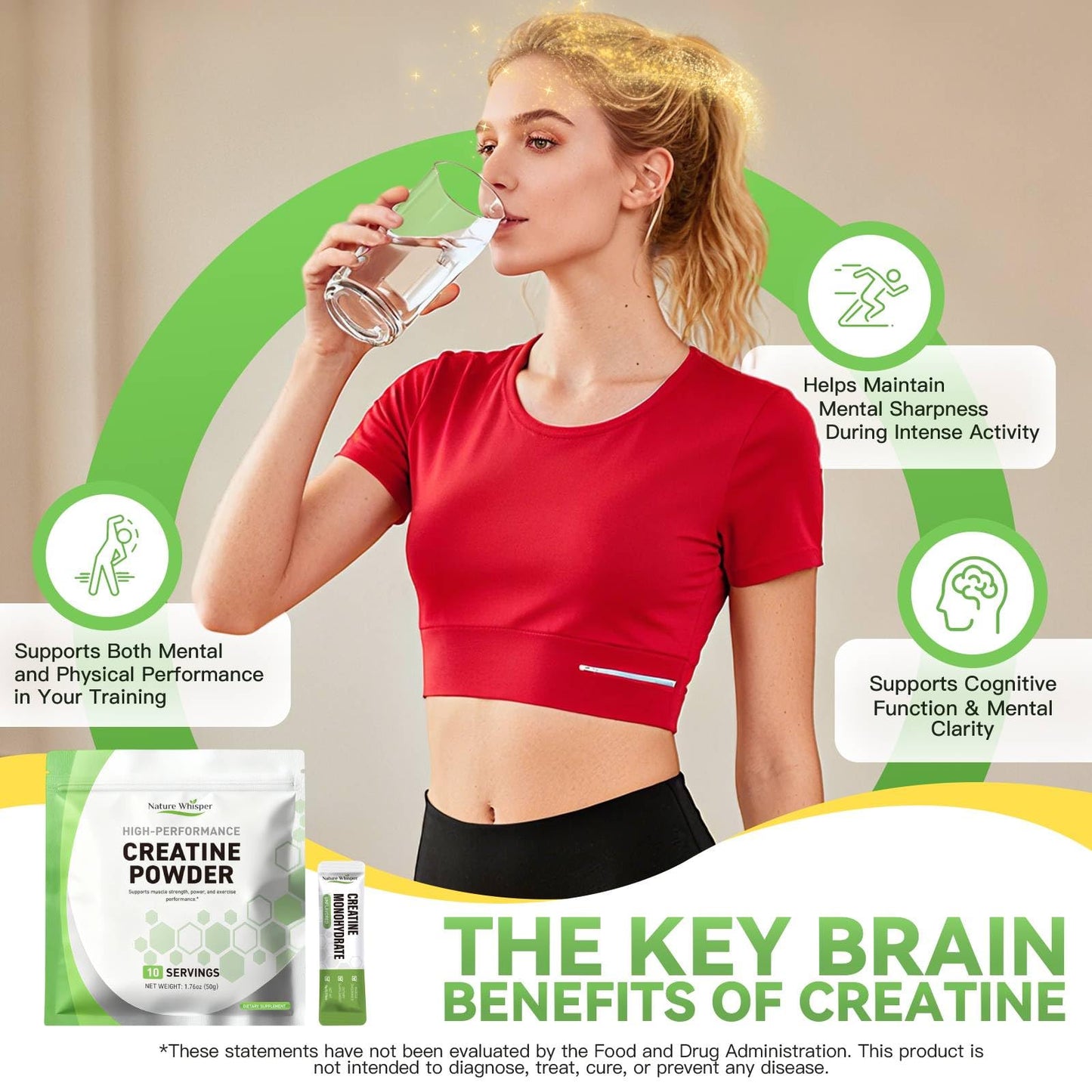 Nature Whisper Creatine Monohydrate Powder Travel Packs, 10 Servings 5g Micronized Pure Creatine for Men & Women Muscle Growth & Energy, On-The-Go Creatine, Sugar-Free, Vegan, Unflavored