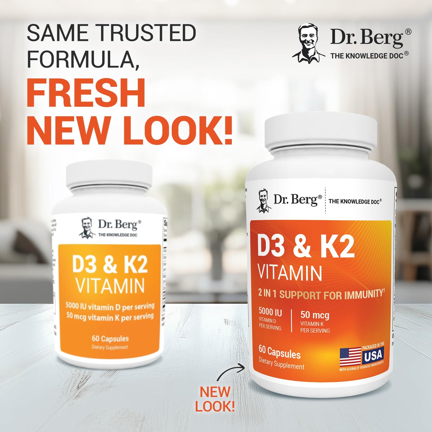 Dr. Berg Maximum Strength 2-in-1 Vitamin D3 K2 5000 IU | Naturally Derived D3 | 4X Lab-Tested & Verified | High Absorption Formula | K2 D3 Vitamin Supplement - 60 Capsules