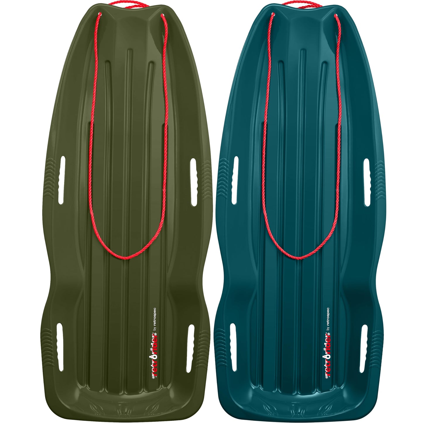 Retrospec Retrorider Plastic Snow Sled for Kids and Adults - Toboggan Style with Pull Rope, Cold-Resistant Construction & Hard Bottom for Fast Downhill Rides