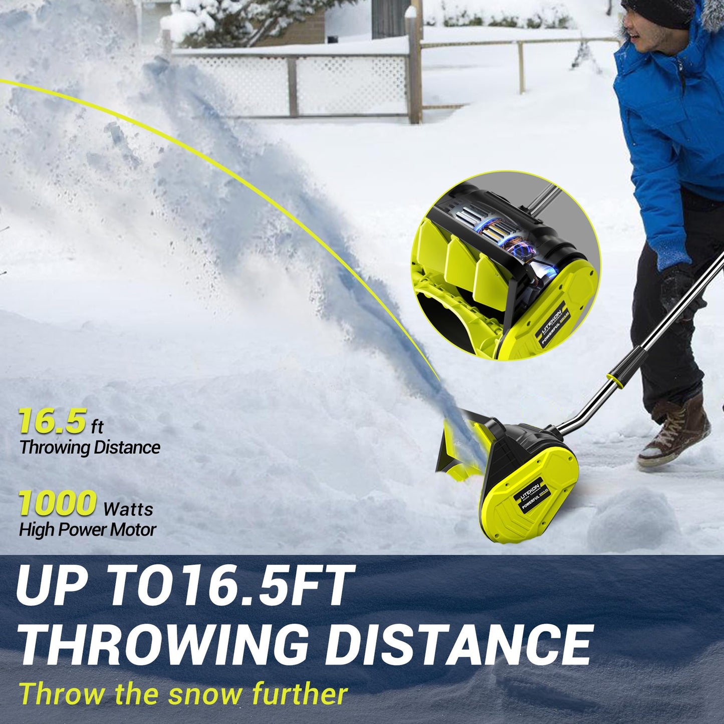 Litekon 40V Brushless Cordless Snow Shovel, 13-Inch Electric Snow Blower with 2X 4.0Ah Batteries & Charger, Battery-Powered Snow Removal with 16.5FT Throw Distance for Patio, Deck, Driveway,Green