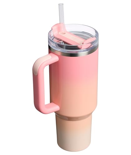 STANLEY Quencher H2.0 Tumbler with Handle and Straw 40 oz | Flowstate 3-Position Lid | Cup Holder Compatible for Travel | Insulated Stainless Steel Cup | BPA-Free | Pink Mesa Sunset
