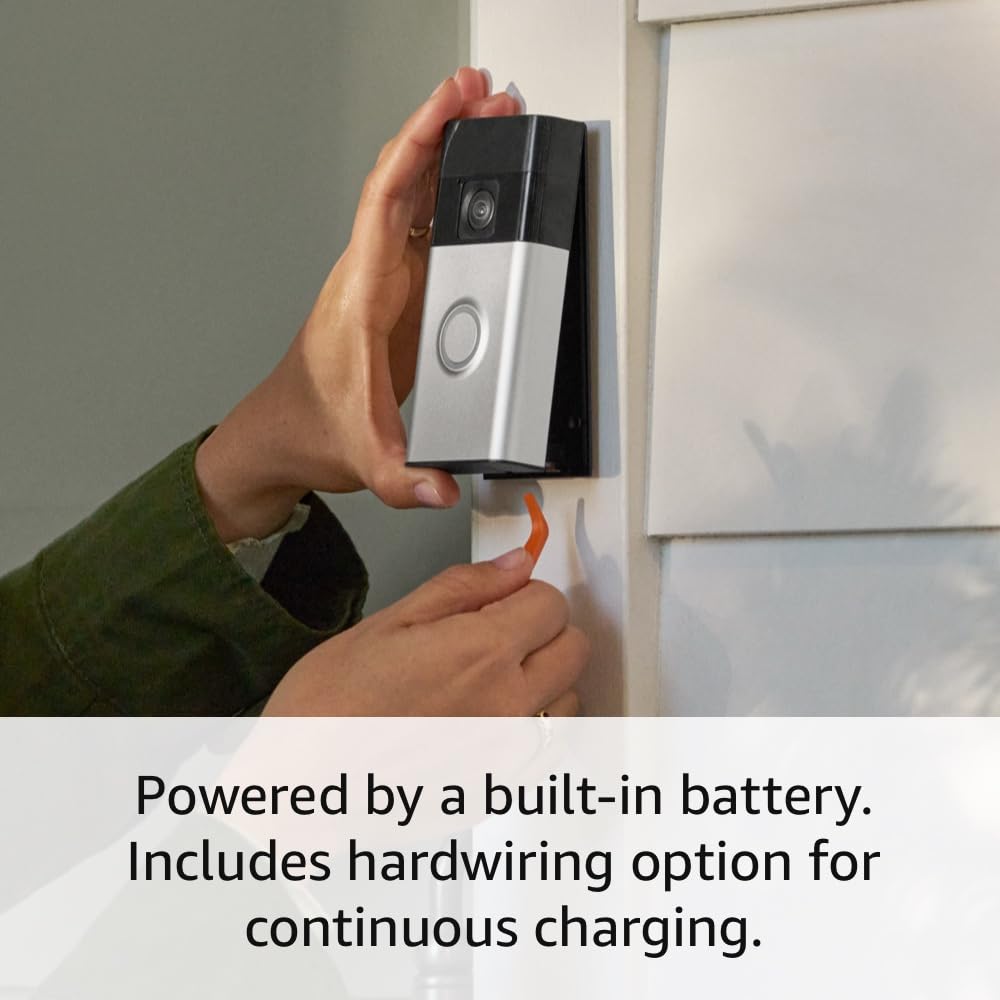 Ring Battery Doorbell (newest model), Home or business security with Head-to-Toe video, Live View with Two-Way Talk, and Motion Detection & Alerts, Satin Nickel
