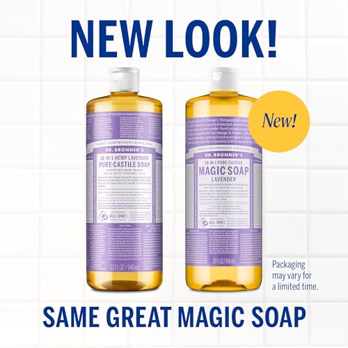 Dr. Bronner's - Pure-Castile Liquid Soap (Lavender, 32 ounce) - Made with Organic Oils, 18-in-1 Uses: Face, Body, Hair, Laundry, Pets and Dishes, Concentrated, Vegan, Non-GMO