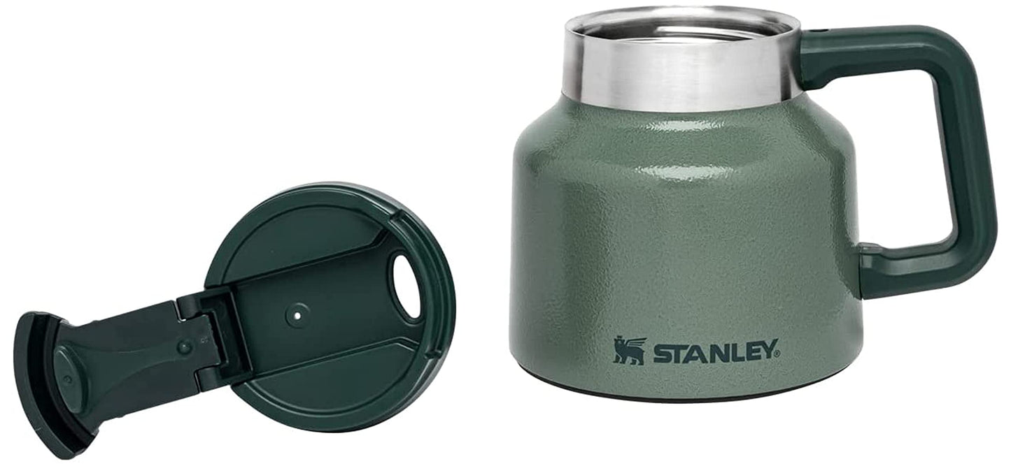 STANLEY Tough-To-Tip Admiral's Mug 20 oz | Twist-on Flip Open Lid | Wide Body with Non-Skid Rubber Base | Insulated Stainless Steel Coffee Cup | BPA-Free | Hammertone Green