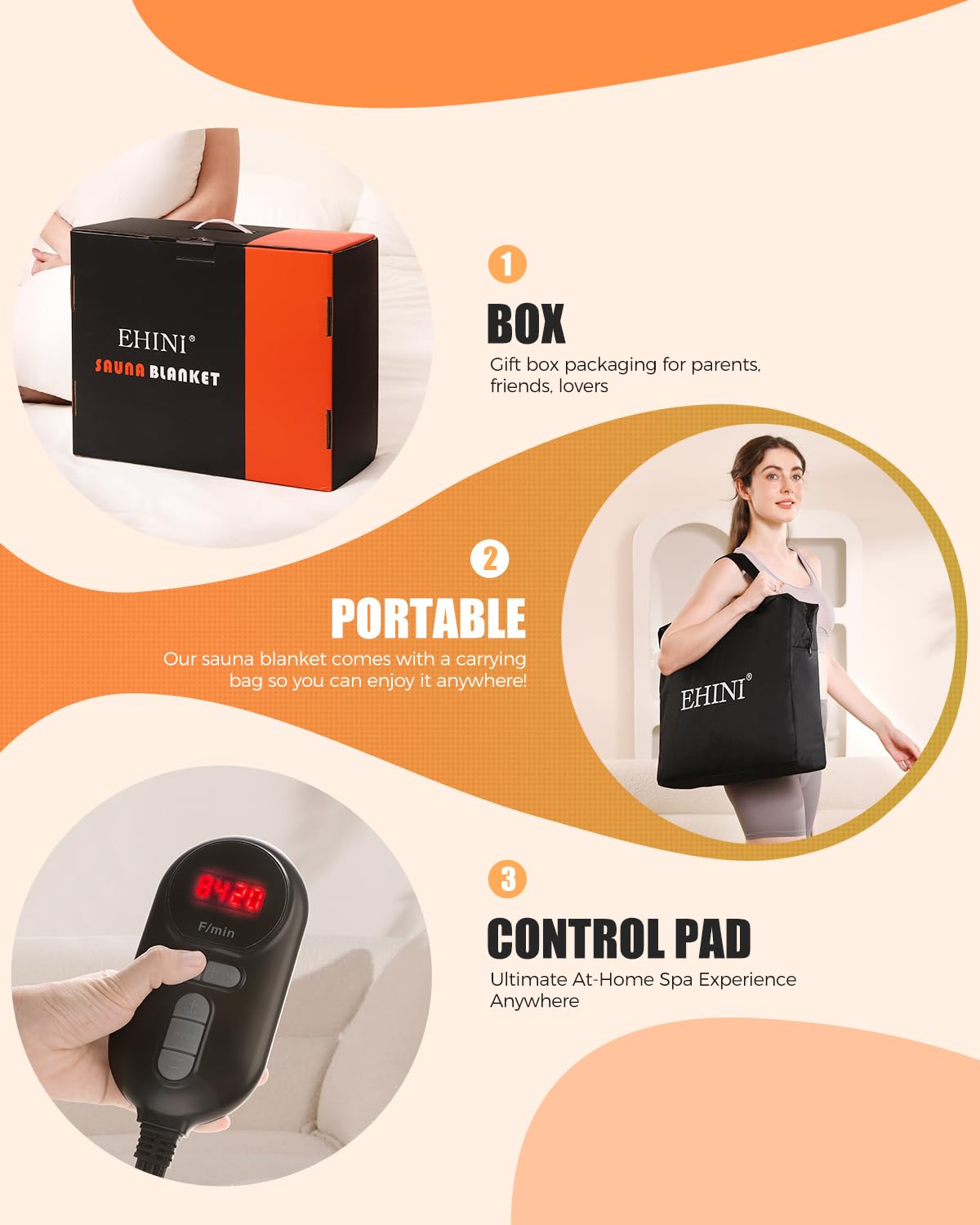 EHINI Infrared Sauna Blanket-Sauna Blanket for Home Use, Portable Design for Relaxation and Detoxification Highest 176℉, 20-60 Minutes Timer, 6 ft x 2.65 ft (Black)