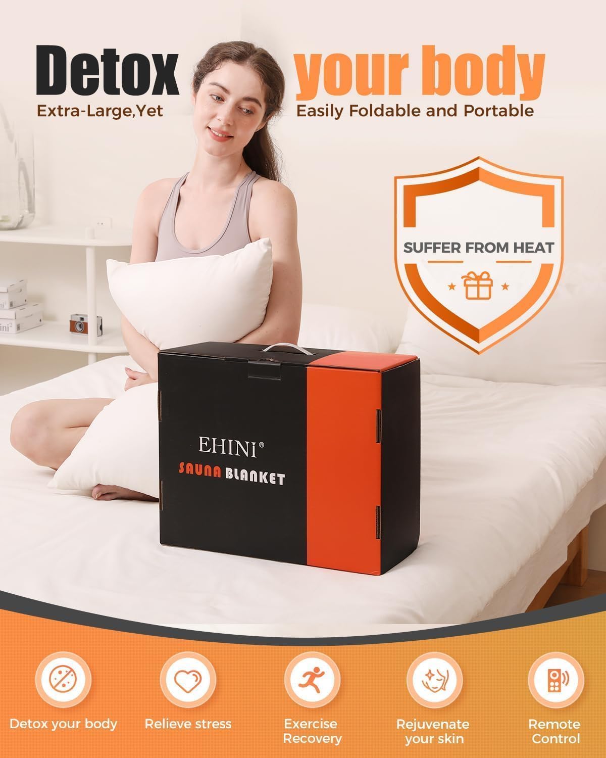 EHINI Infrared Sauna Blanket-Sauna Blanket for Home Use, Portable Design for Relaxation and Detoxification Highest 176℉, 20-60 Minutes Timer, 6 ft x 2.65 ft (Black)