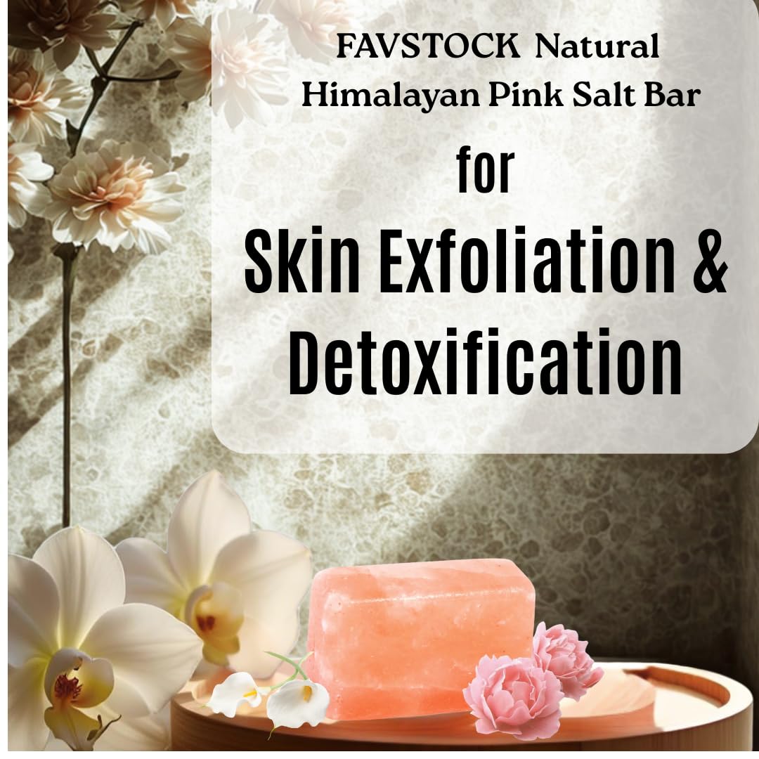 FAVSTOCK Natural Himalayan Pink Salt Bar – All-Natural Exfoliating Salt Soap Bar for Skin, Foot Scrub, Deodorant & Massage – Chemical-Free, Non-Edible, Spa & Self-Care Use Only – 100% Pure Rock Salt