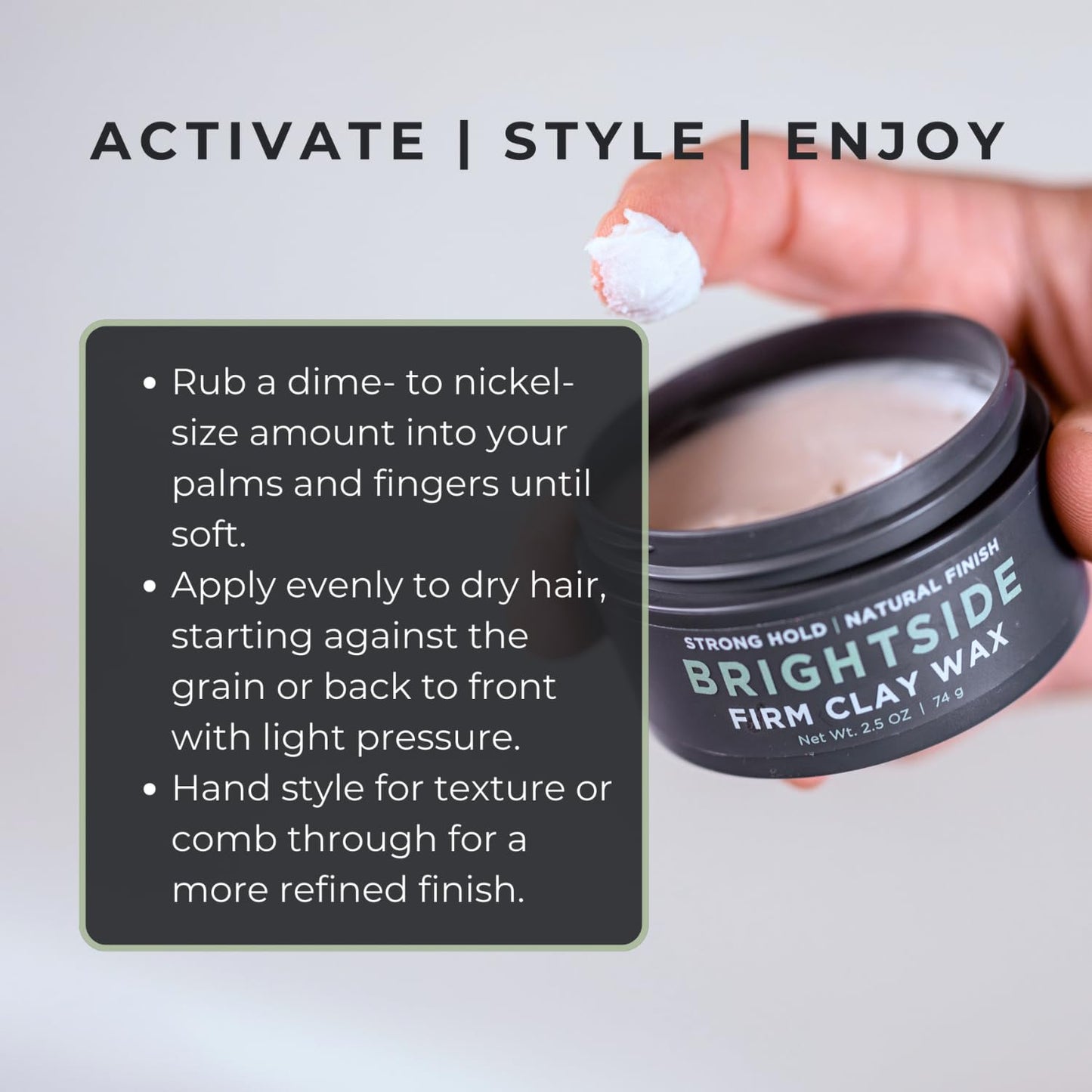 BRIGHTSIDE Firm Clay Wax - Stong Hold Natural Finish - Water Based - Kaolin & Bentonite Clay, Macadamia Nut Oil, Beeswax, & Squalane Blend - For All Hair Types - Premium Hair Styling Product (2.5oz)