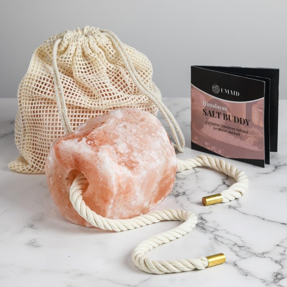 UMAID Himalayan Bath Salt Buddy™ 4 lb – Hanging Himalayan Rock Salt for Bath & Shower – Solid Himalayan Stone for Relaxation & Extended Steam Sessions, Unique Gifts for Men, Women & Couples