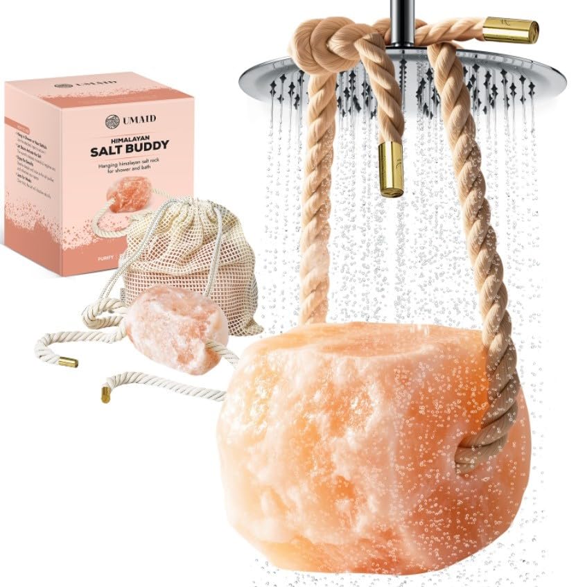 UMAID Himalayan Bath Salt Buddy™ 4 lb – Hanging Himalayan Rock Salt for Bath & Shower – Solid Himalayan Stone for Relaxation & Extended Steam Sessions, Unique Gifts for Men, Women & Couples