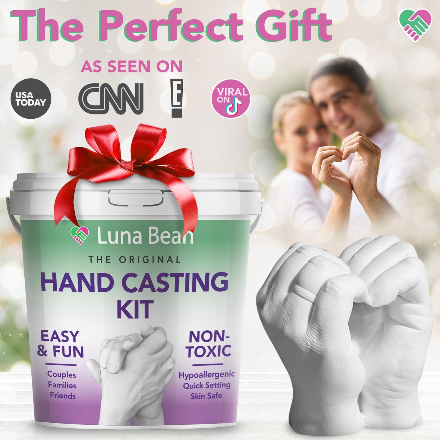 Luna Bean Hand Casting Kit – The Original Hand Mold Kit for Couples – Valentines Day Gifts for Her and Him - Anniversary Engagement Gifts for Women Men Mom Wife Boyfriend Girlfriend Wedding Bridal