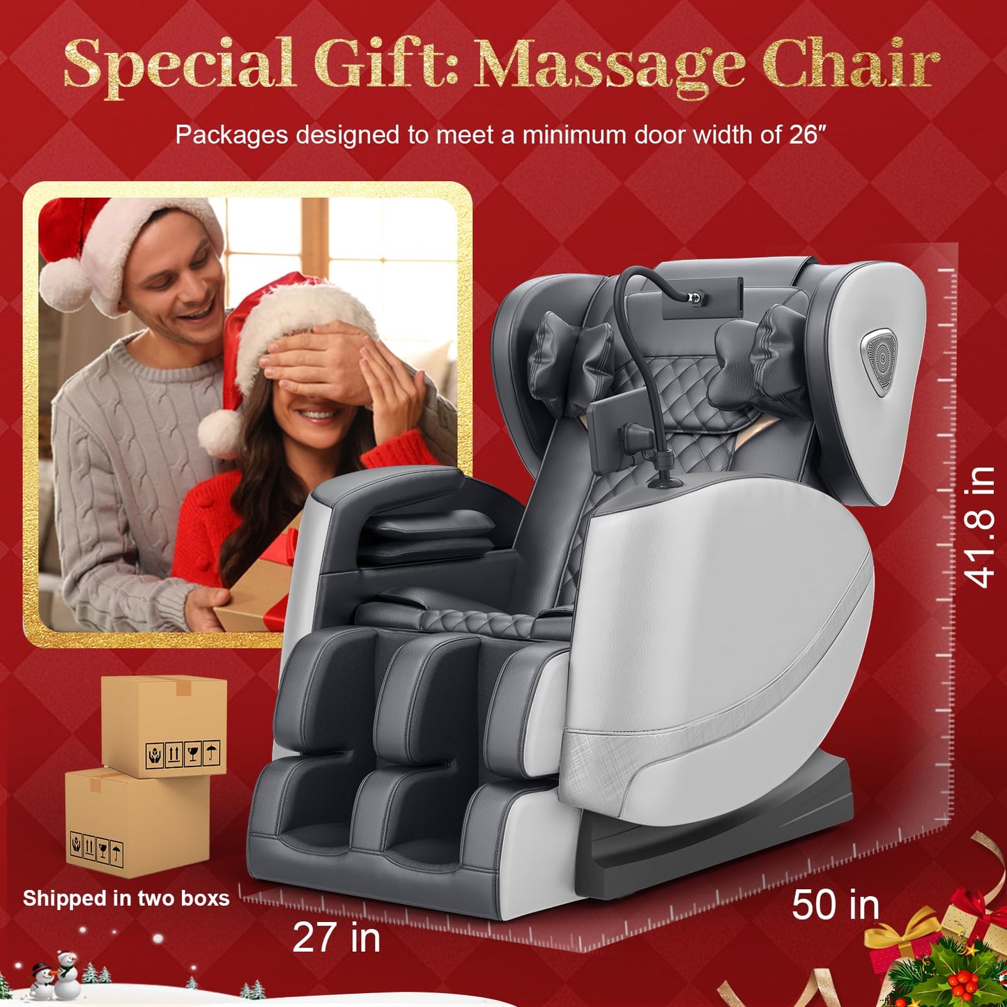 FURNIMAT 2025 Massage Chair Full Body, Zero Gravity Massage Chair with 10 Fix Rollers, Heating, Foot Massage, Auto Modes, Bluetooth Speaker, Touch Screen Controller (Light Gray)