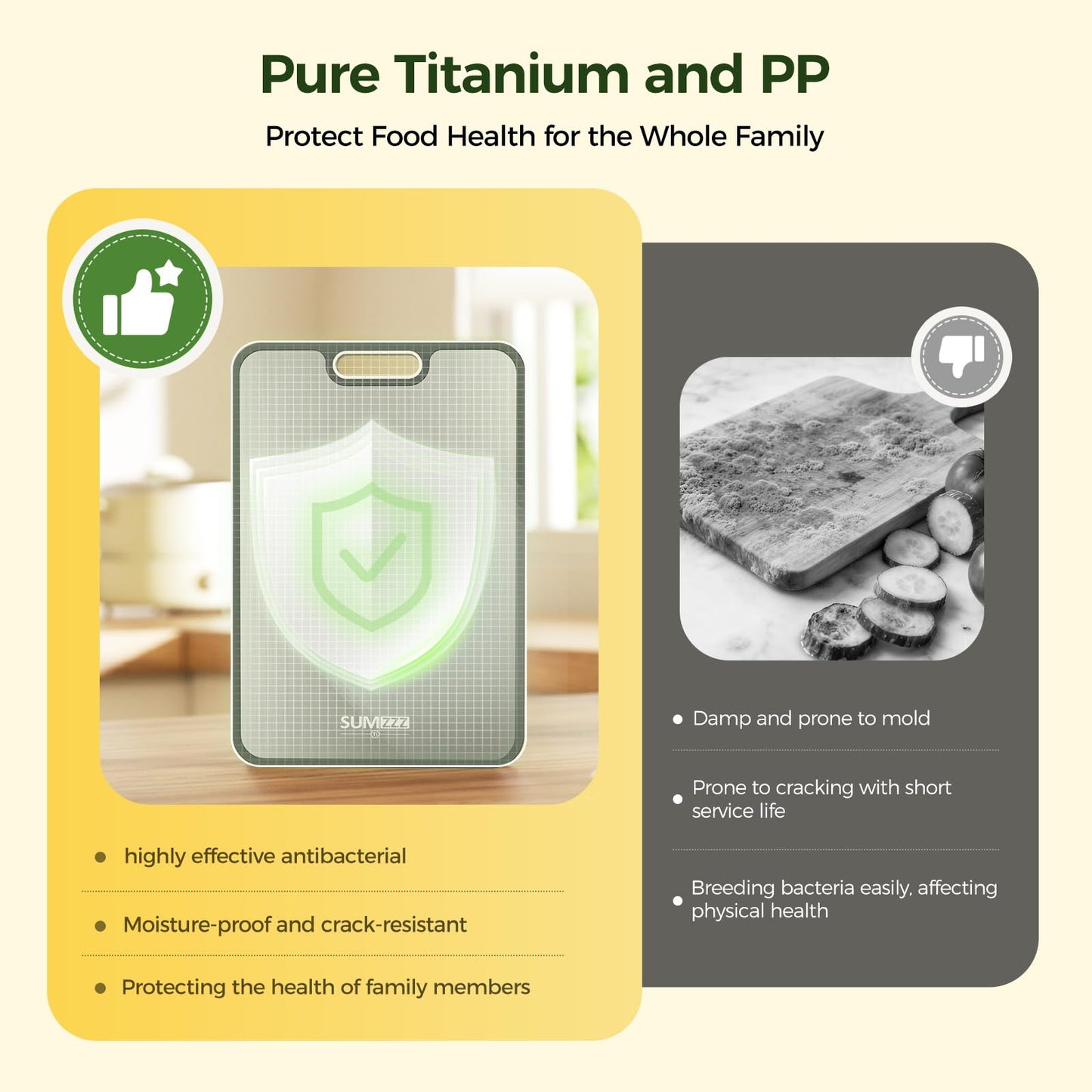 Titanium Cutting Board for Kitchen, Cutting Board Double Sided Food Grade, Pure Titanium/PP, Easy to Clean Large Size 15”×10.3”