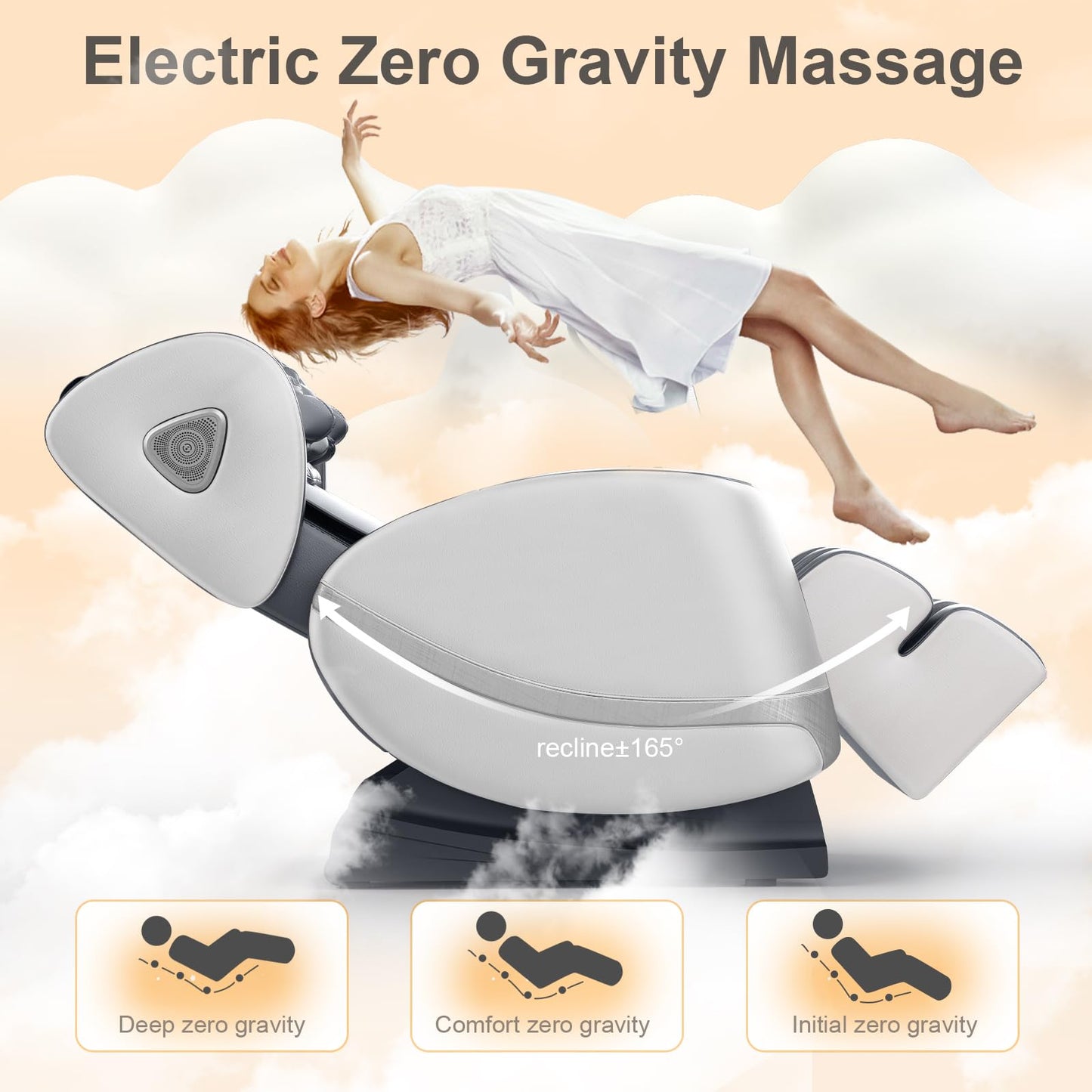 FURNIMAT 2025 Massage Chair Full Body, Zero Gravity Massage Chair with 10 Fix Rollers, Heating, Foot Massage, Auto Modes, Bluetooth Speaker, Touch Screen Controller (Light Gray)