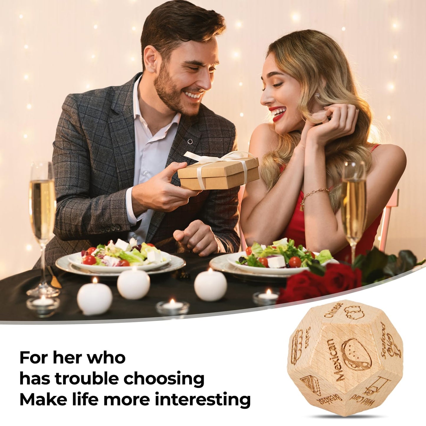 Valentines Day Gifts for Him Her, Stocking Stuffers for Men Women Adults, Anniversary Birthday Gifts for Men Women, Date Night Food Dice