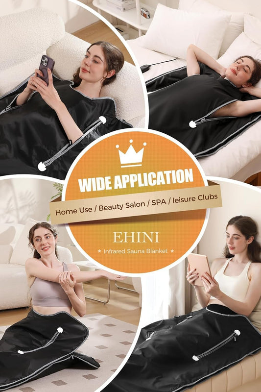 EHINI Infrared Sauna Blanket-Sauna Blanket for Home Use, Portable Design for Relaxation and Detoxification Highest 176℉, 20-60 Minutes Timer, 6 ft x 2.65 ft (Black)