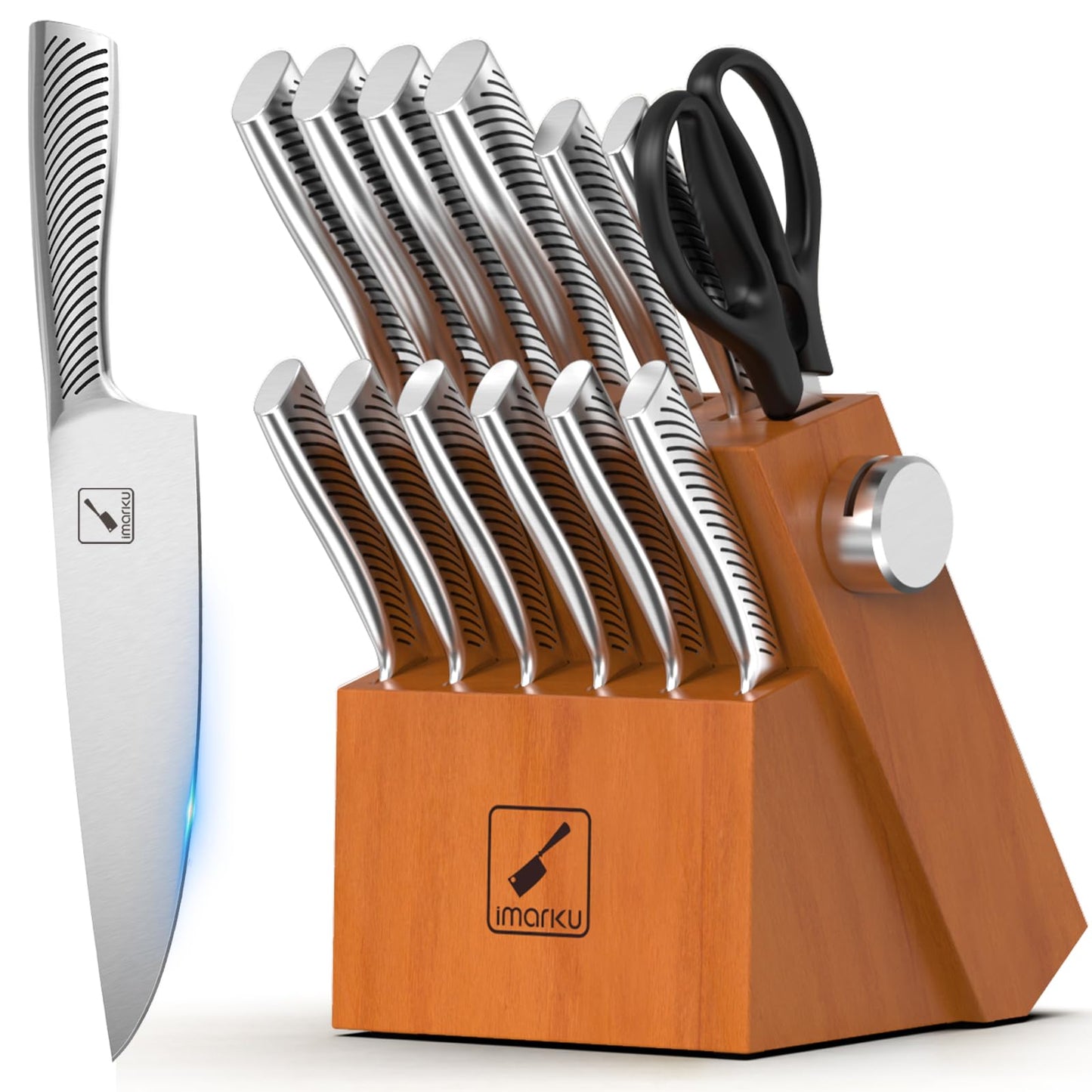 imarku Knife Set, 14 Piece Premium Kitchen Knife Block Set, Razor Sharp Japanese Chef Knives Set for Kitchen with Built-in Sharpener, Dishwasher Safe and Quality Acacia Wood Block, Christmas Gift