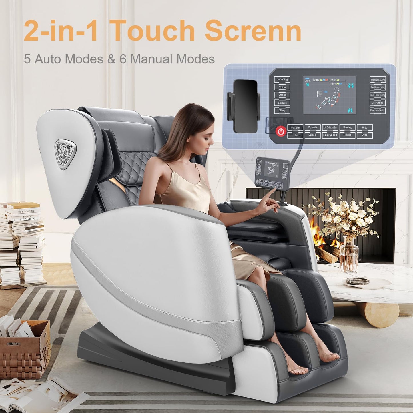 FURNIMAT 2025 Massage Chair Full Body, Zero Gravity Massage Chair with 10 Fix Rollers, Heating, Foot Massage, Auto Modes, Bluetooth Speaker, Touch Screen Controller (Light Gray)