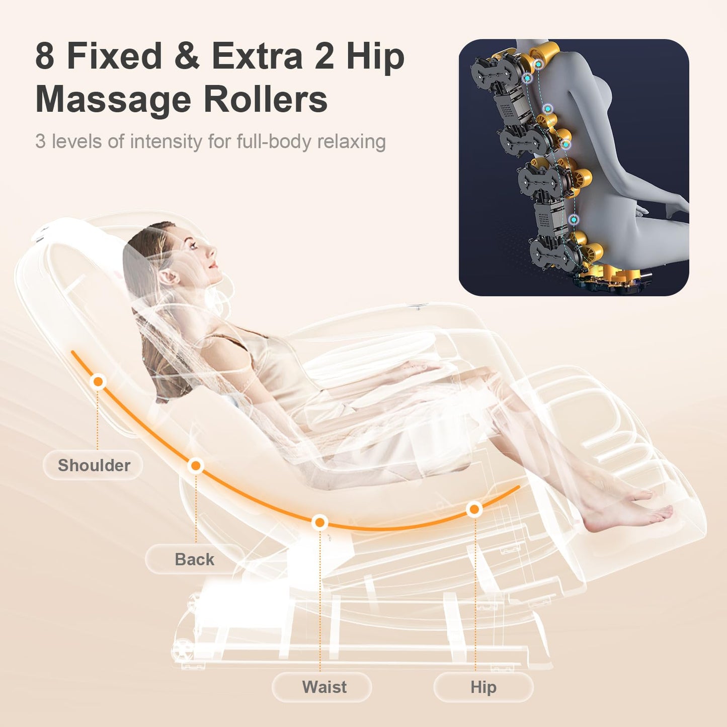 FURNIMAT 2025 Massage Chair Full Body, Zero Gravity Massage Chair with 10 Fix Rollers, Heating, Foot Massage, Auto Modes, Bluetooth Speaker, Touch Screen Controller (Light Gray)