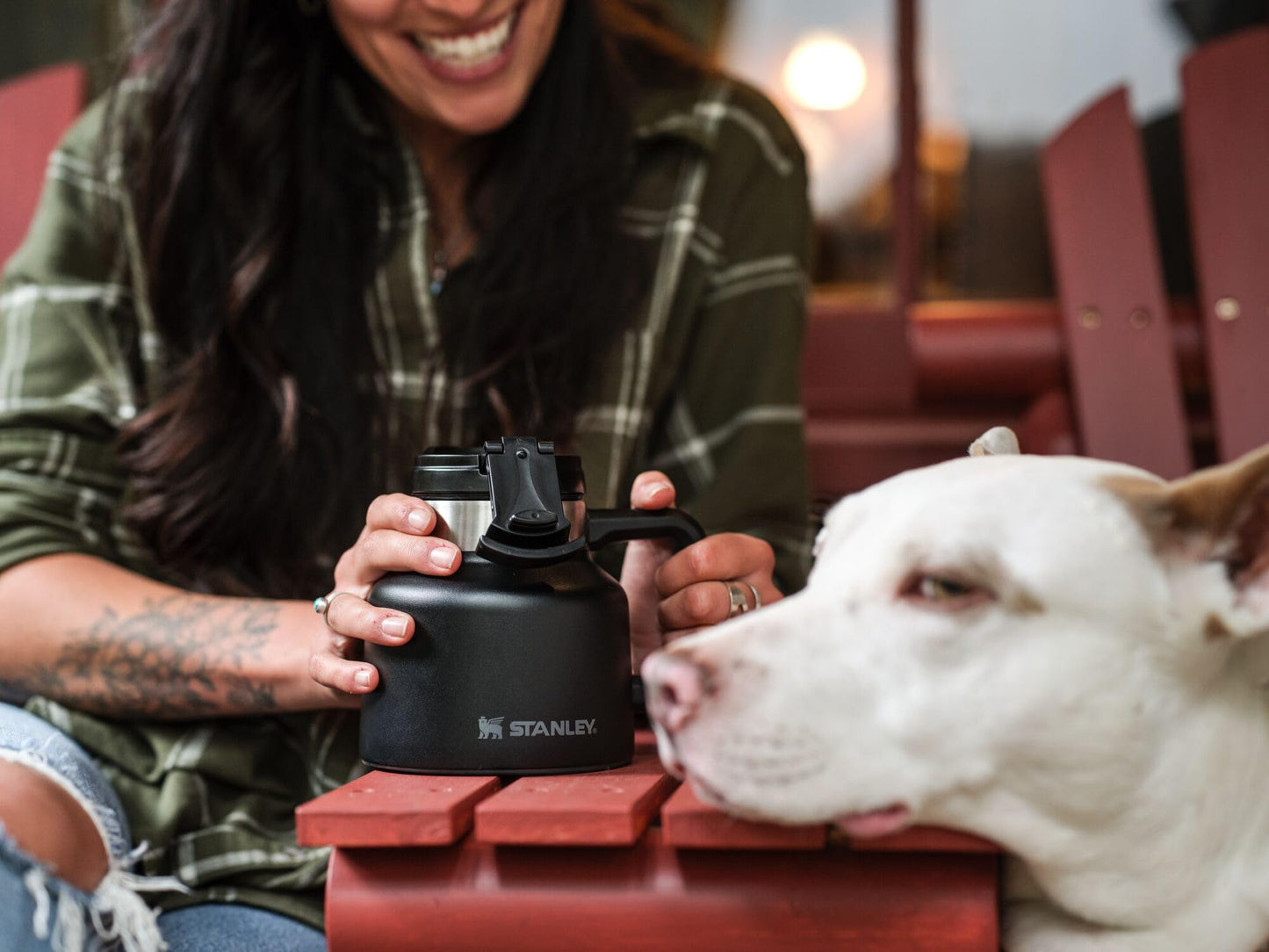 STANLEY Tough-To-Tip Admiral's Mug 20 oz | Twist-on Flip Open Lid | Wide Body with Non-Skid Rubber Base | Insulated Stainless Steel Coffee Cup | BPA-Free | Hammertone Green