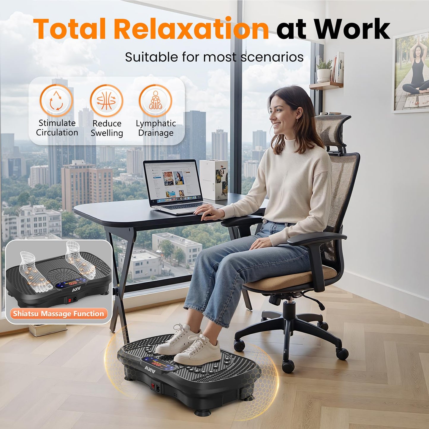 AXV Vibration Plate Fitness Platform Exercise Machine Vibrating Shaking Full Body Shaker Workout Vibrate Stand Shake Board Sport Gym for Weight Loss Fat Burner for Women Men