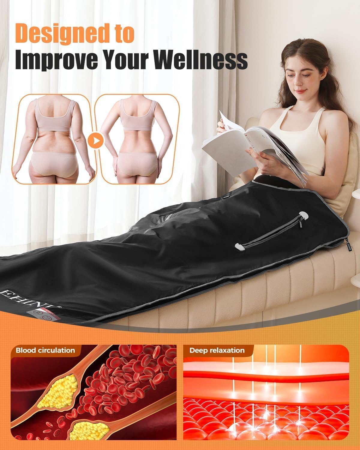 EHINI Infrared Sauna Blanket-Sauna Blanket for Home Use, Portable Design for Relaxation and Detoxification Highest 176℉, 20-60 Minutes Timer, 6 ft x 2.65 ft (Black)