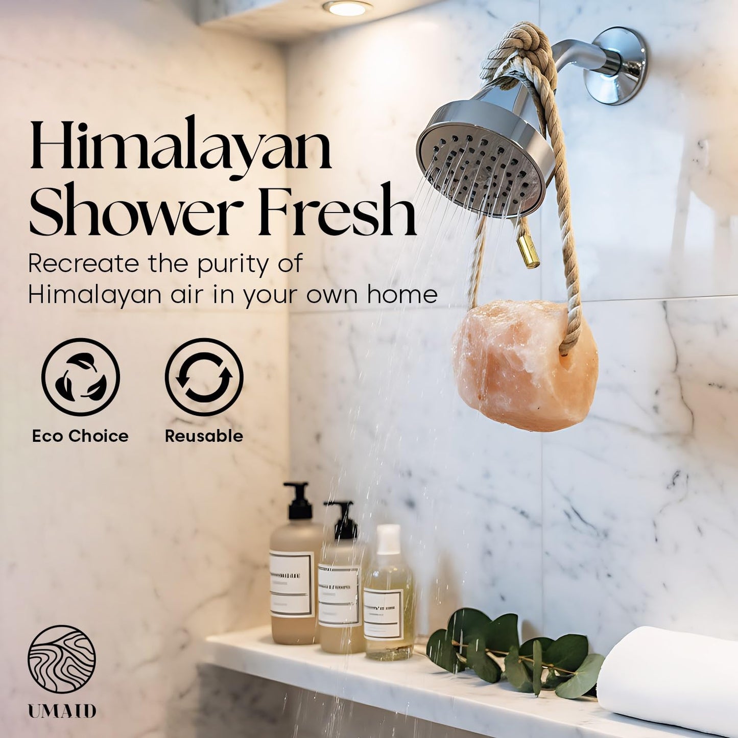 UMAID Himalayan Bath Salt Buddy™ 4 lb – Hanging Himalayan Rock Salt for Bath & Shower – Solid Himalayan Stone for Relaxation & Extended Steam Sessions, Unique Gifts for Men, Women & Couples