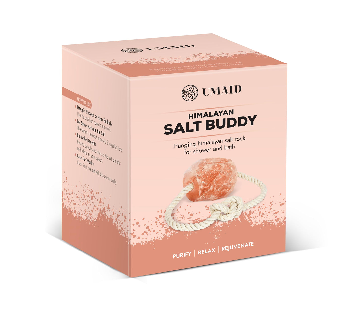 UMAID Himalayan Bath Salt Buddy™ 4 lb – Hanging Himalayan Rock Salt for Bath & Shower – Solid Himalayan Stone for Relaxation & Extended Steam Sessions, Unique Gifts for Men, Women & Couples