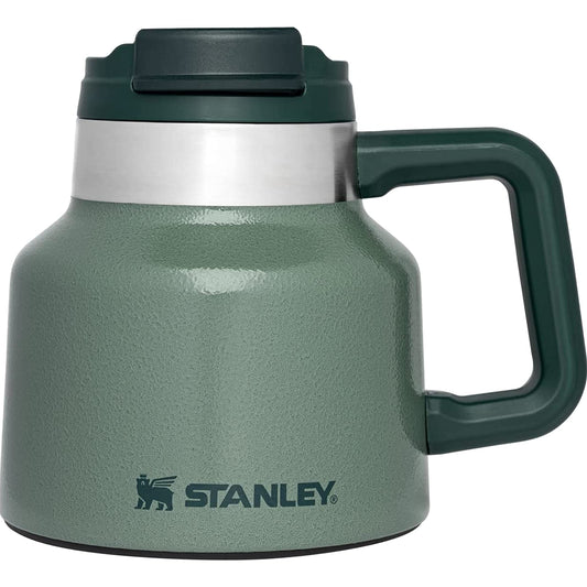 STANLEY Tough-To-Tip Admiral's Mug 20 oz | Twist-on Flip Open Lid | Wide Body with Non-Skid Rubber Base | Insulated Stainless Steel Coffee Cup | BPA-Free | Hammertone Green