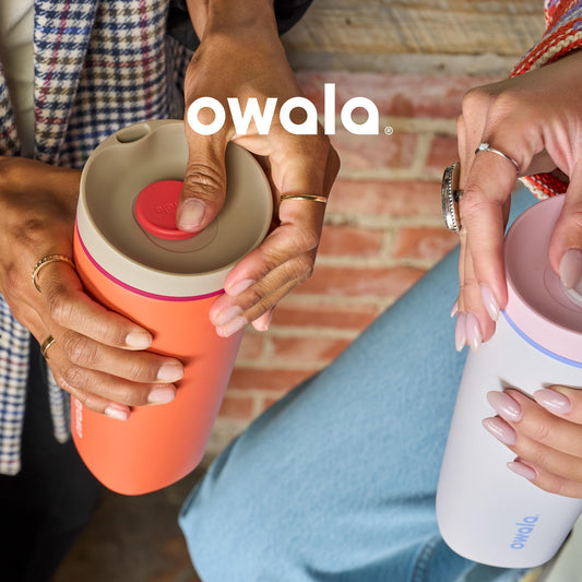 Owala SmoothSip Slider Insulated Stainless Steel Coffee Tumbler, Reusable Iced Coffee Cup, Hot Coffee Travel Mug, BPA Free 12 oz, Purple/Pink (Crochet Queen)