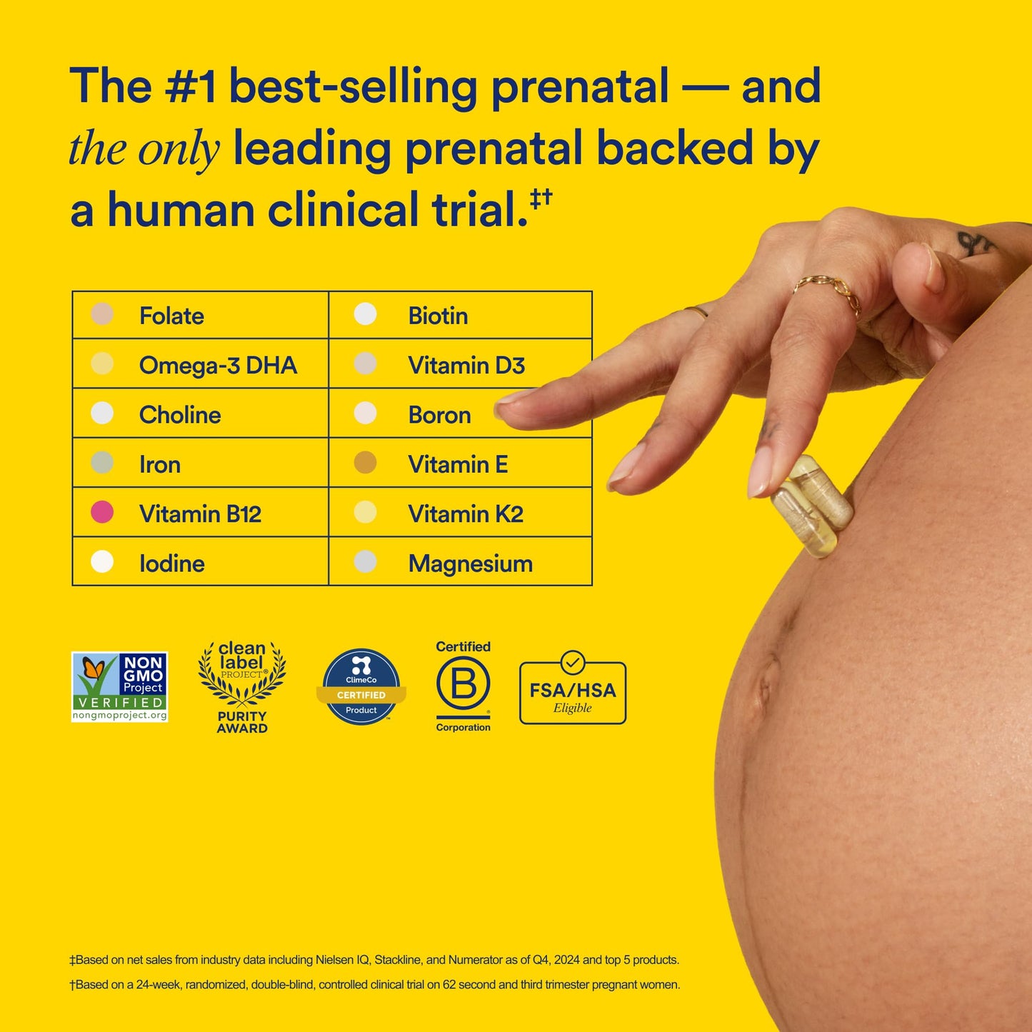 Ritual Essential for Women Prenatal Multivitamin: Folate & Choline for Neural Tube Support, Omega-3 DHA for Fetal Brain Development, Iron, Calcium-Helper D3 & K2, Non-GMO, Vegan, Citrus, 30 Days