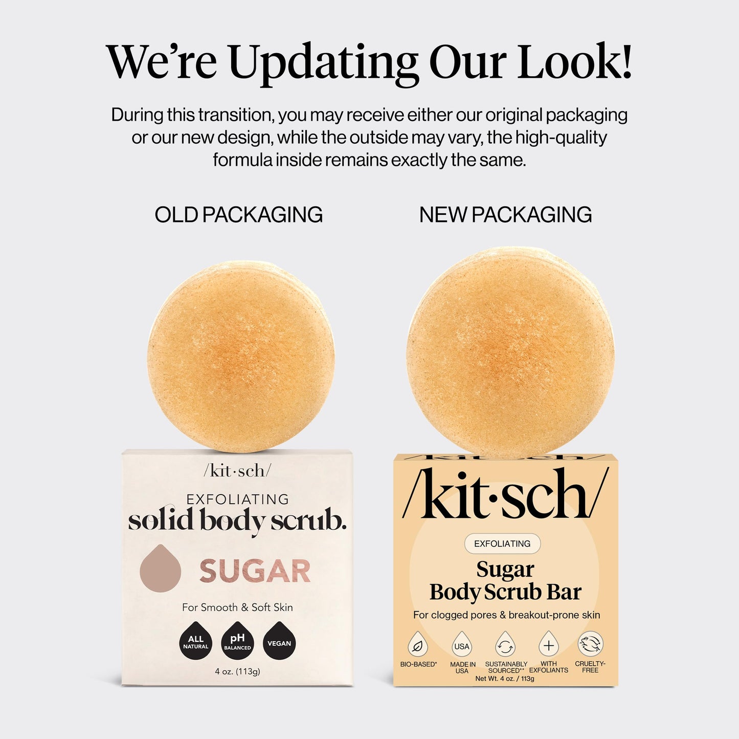Kitsch Exfoliating Sugar Scrub for Body – All Natural Body Scrub Bar Soap for Smooth, Hydrated & Glowing Skin - Vegan Soap Bar Exfoliator for Men and Women - Made in the USA - 4 oz
