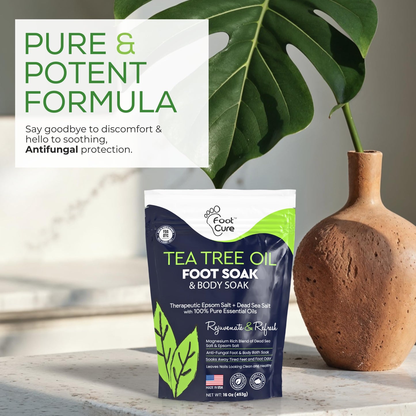 Tea Tree Oil Foot Soak with Epsom Salt - For Toenail Repair, Athletes Foot, Softens Calluses, Soothes Sore & Tired Feet, Nail Discoloration, odor Scent, Spa Pedicure Care - Made in USA 16 oz